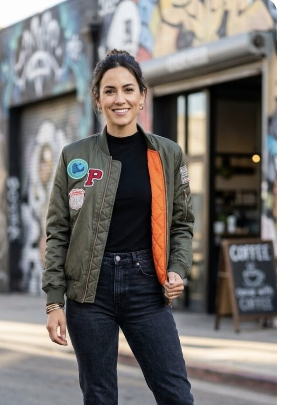 IRIS Quilted Flight Bomber Jacket - Olive with Orange Lining